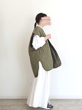 「ダウンベスト」｜「アイテム（ノーカラージャケット）」を使った、harmaacoさん（レディース・158cm）の秋コーディネート