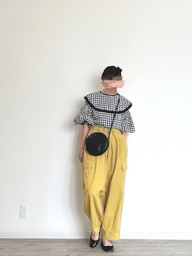 「アイテム（カーゴパンツ、イエロー系）」を使った、harmaacoさん（レディース・158cm）の秋コーディネート