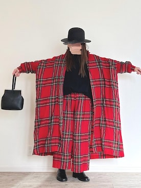 「タータンチェック」｜「アイテム（シャツワンピース）」を使った、harmaacoさん（レディース・158cm）の冬コーディネート