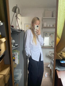 「MUJI Labo（ムジラボ）のアイテム（スラックス）」を使った、seockbongaさん（レディース・153cm）の秋コーディネート