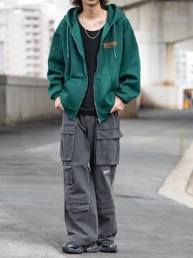 THRASHER グリーン フード付きパーカー THRASHER パーカー 「at」「THRASHER/スラッシャー」裏起毛 ロゴ