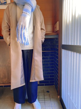 「JUNRED（ジュンレッド）のアイテム（ステンカラーコート）」を使った、kamuitravelさん（メンズ・175cm）の冬コーディネート