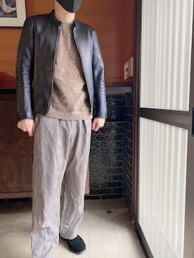 「LIDNM（リドム）のアイテム（ライダースジャケット）」を使った、kamuitravelさん（メンズ・175cm）の冬コーディネート