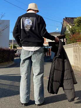 「unrelaxing（アンリラクシング）のアイテム（スウェット）」を使った、だなお、くろーぜっと。さん（メンズ・178cm）の冬コーディネート