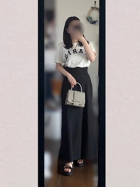 「H&M（エイチ・アンド・エム）のアイテム（Tシャツ/カットソー）」を使った、まろじさん（レディース・154cm）の夏コーディネート