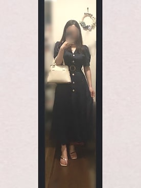 「moment+（モーメントプラス）のショルダーステッチボストンハンドバッグ（ハンドバッグ、ホワイト系）」を使った、まろじさん（レディース・154cm）の夏コーディネート