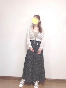 「GRL（グレイル）の光沢シフォンカーディガン（カーディガン/ボレロ）」を使った、まろじさん（レディース・154cm）の秋コーディネート