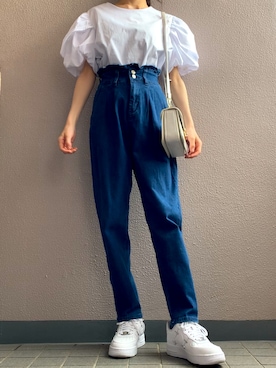 「GRL（グレイル）のフリルマムデニムパンツ（デニムパンツ）」を使った、himmelさん（レディース・150cm）の夏コーディネート