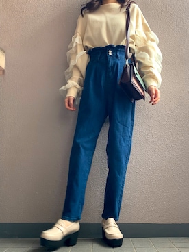 「GRL（グレイル）のフリルマムデニムパンツ（デニムパンツ）」を使った、himmelさん（レディース・150cm）の秋コーディネート