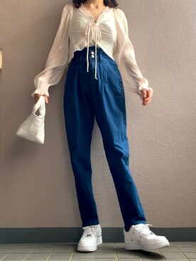 「GRL（グレイル）のフリルマムデニムパンツ（デニムパンツ）」を使った、himmelさん（レディース・150cm）の秋コーディネート