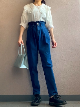 「GRL（グレイル）のフリルマムデニムパンツ（デニムパンツ）」を使った、himmelさん（レディース・150cm）の夏コーディネート