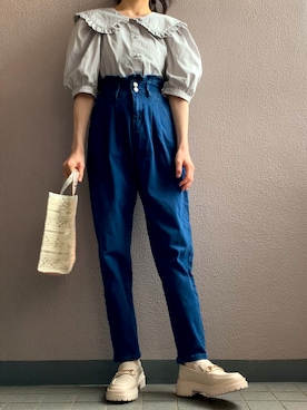 「GRL（グレイル）のフリルマムデニムパンツ（デニムパンツ）」を使った、himmelさん（レディース・150cm）の夏コーディネート