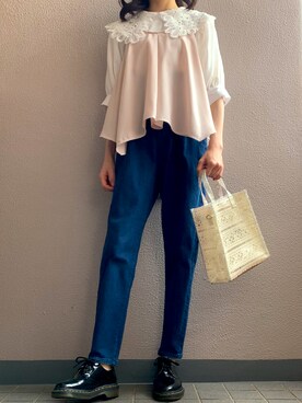 「GRL（グレイル）のフリルマムデニムパンツ（デニムパンツ）」を使った、himmelさん（レディース・150cm）の夏コーディネート
