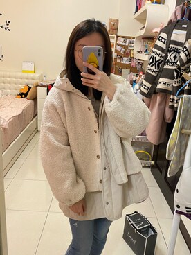 「Green　Parks（グリーンパークス）のアイテム（その他アウター）」を使った、Miaさん（レディース・159cm）の冬コーディネート