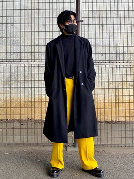「Lui's（ルイス）のアイテム（チェスターコート）」を使った、ひの。さん（メンズ・177cm）の冬コーディネート