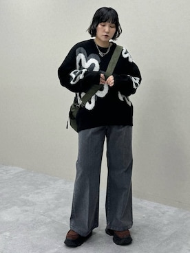 「アイテム（バッグ、グリーン系）」を使った、Naoさん（レディース・159cm）の冬コーディネート