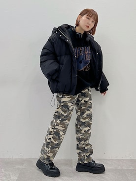 「カモフラパンツ」｜「アイテム（ブルゾン）」を使った、Naoさん（レディース・159cm）の冬コーディネート
