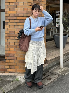 「PBLIM（ページボーイリム）のアイテム（スラックス）」を使った、Naoさん（レディース・159cm）の秋コーディネート