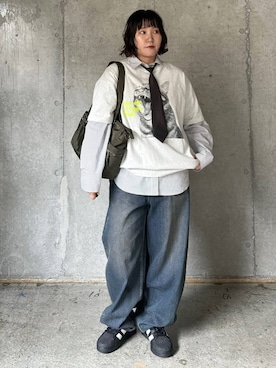 「PBLIM（ページボーイリム）の《UNISEX》10ポケットボストンバッグ（ボストンバッグ、グリーン系）」を使った、Naoさん（レディース・159cm）の冬コーディネート