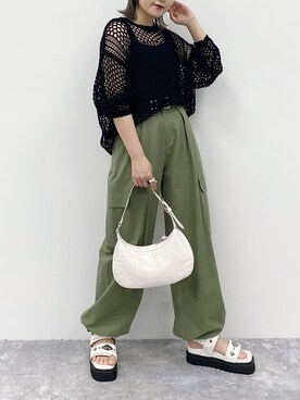 「PAGEBOY（ページボーイ）のパッチワークメッシュプルオーバー（ニット/セーター）」を使った、Naoさん（レディース・158cm）の春コーディネート