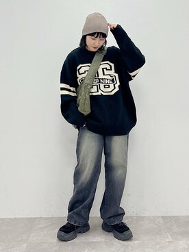 「PBLIM（ページボーイリム）のPBLIM/ドライタッチビーニー（ニットキャップ/ビーニー）」を使った、Naoさん（レディース・159cm）の秋コーディネート