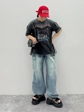 「アイテム（キャップ）」を使った、Naoさん（レディース・159cm・20代）の夏コーディネート