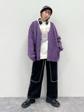 「パープル×黒」｜「アイテム（カーディガン/ボレロ）」を使った、Naoさん（レディース・159cm）の秋コーディネート