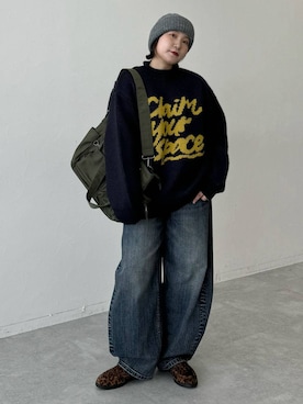「PBLIM（ページボーイリム）の《UNISEX》スラブブリーチデニム（デニムパンツ）」を使った、Naoさん（レディース・159cm）の秋コーディネート