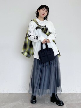 「PAGEBOY（ページボーイ）のオンブレチェックルーズシャツ（シャツ/ブラウス）」を使った、Naoさん（レディース・159cm）の秋コーディネート