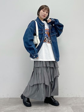 「グラフィックＴ」｜「アイテム（デニムジャケット）」を使った、Naoさん（レディース・159cm）の春コーディネート