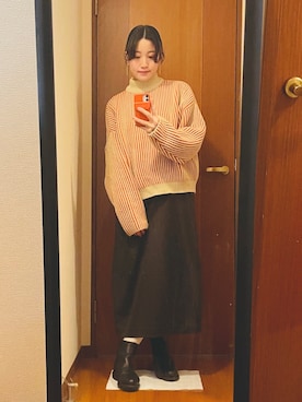 「LOWRYS FARM（ローリーズファーム）のアイテム（ノーカラーコート）」を使った、accoさん（レディース・161cm）の冬コーディネート