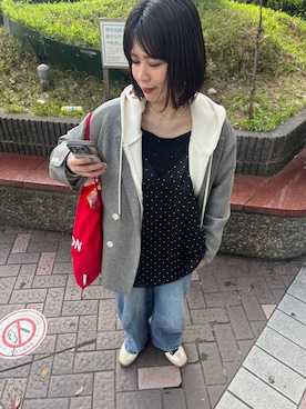 「LOWRYS FARM（ローリーズファーム）のＢＩＧＺＩＰフーディ　 452864（パーカー、グレー系）」を使った、miyusan☆さん（レディース・155cm）の春コーディネート