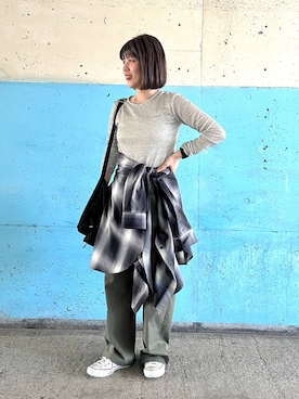 「PAGEBOY（ページボーイ）のオンブレチェックルーズシャツ（シャツ/ブラウス）」を使った、miyusan☆さん（レディース・155cm）の秋コーディネート
