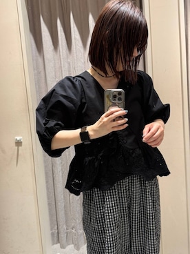 「LOWRYS FARM（ローリーズファーム）のカンドウフィットＫｎｉｔサンダル 637889（サンダル、ブラック系）」を使った、miyusan☆さん（レディース・155cm）の夏コーディネート