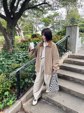 「LOWRYS FARM（ローリーズファーム）のコンパクトニットカーディガン 289298（ニット/セーター、ホワイト系）」を使った、miyusan☆さん（レディース・155cm）の春コーディネート