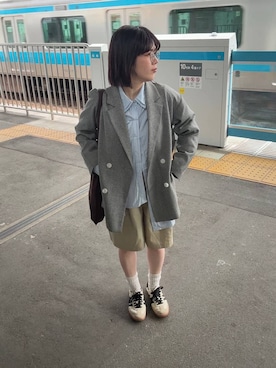 「LOWRYS FARM（ローリーズファーム）のメランジツイルジャケット　589176（テーラードジャケット、グレー系）」を使った、miyusan☆さん（レディース・155cm）の春コーディネート