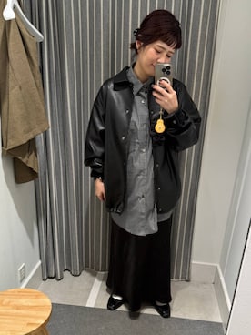 「アイテム（ライダースジャケット）」を使った、miyusan☆さん（レディース・155cm）の秋コーディネート