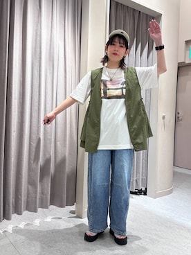 「アイテム（ネックレス、グリーン系）」を使った、miyusan☆さん（レディース・155cm）の夏コーディネート