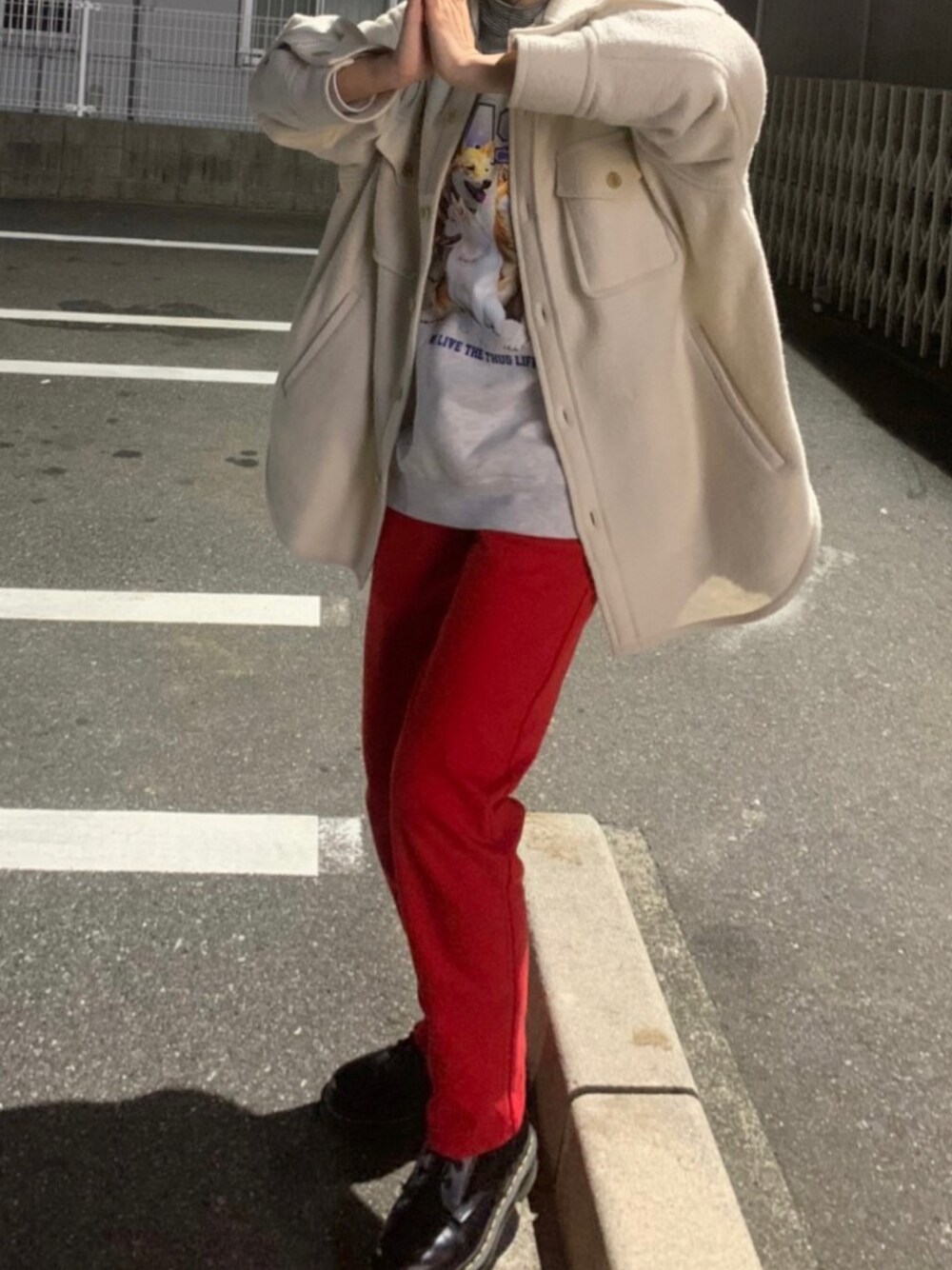 「柴犬、スウェット」｜「Sister Janeのアイテム（パンツ、レッド系）」を使った、はむちゃんさん（レディース・158cm）の冬コーディネートの1枚目の写真