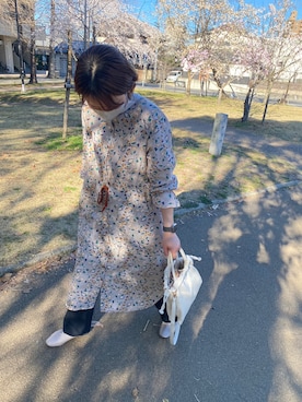 「POU DOU DOU（プードゥドゥ）のアイテム（ワンピース/ドレス）」を使った、ここまーちさん（レディース・158cm）の春コーディネート