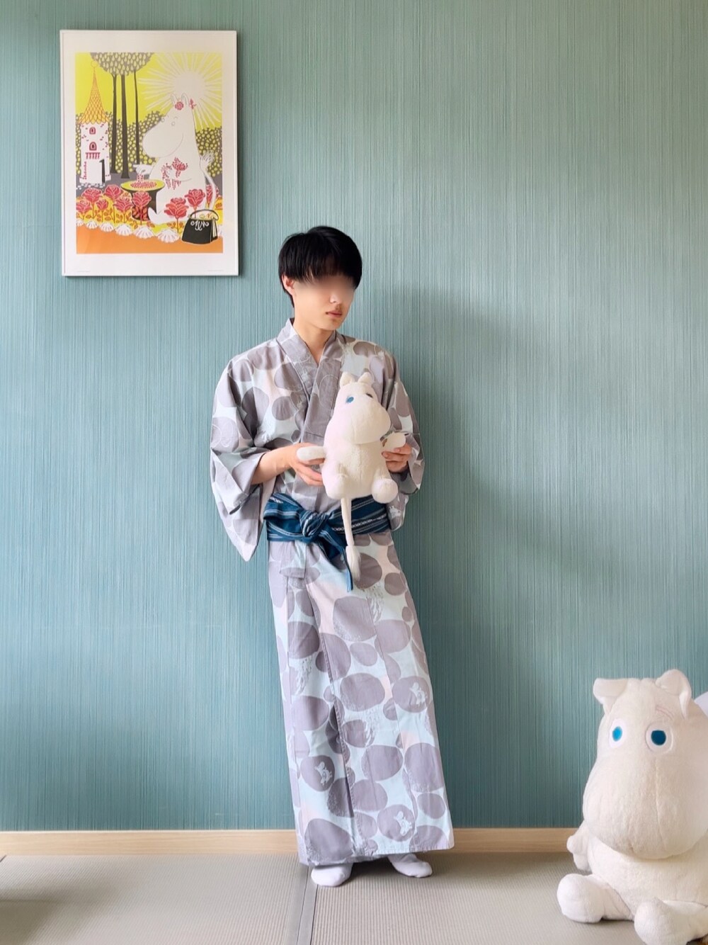 「お出かけコーデ日記、浴衣、休日コーデ、シンプル、カジュアル、休日スタイル、おしゃれさんと繋がりたい、いいね、save、フォローお願いします🤑、フォローお願いします🙌🙌、ムーミン、ムーミンバレーパーク、休暇村、埼玉県」｜「MOOMINのムーミン（その他、ホワイト系）」を使った、ともさん（メンズ・173cm）の春コーディネートの1枚目の写真