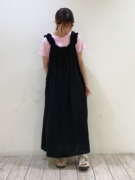 「Tシャツ/カットソー」｜「アイテム（ワンピース/ドレス）」を使った、わっこさん（レディース・153cm）の夏コーディネート