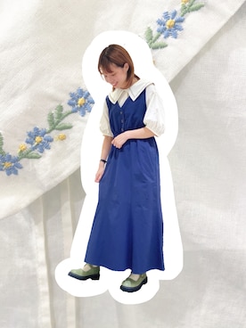 「レトロ」｜「アイテム（ジャンパースカート）」を使った、わっこさん（レディース・153cm）の春コーディネート