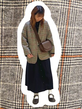 「秋」｜「アイテム（ノーカラージャケット）」を使った、わっこさん（レディース・153cm）の秋コーディネート