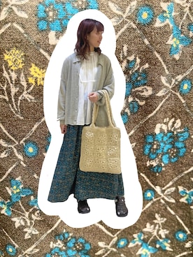 「Samansa Mos2（サマンサ モスモス）のレトロ壁紙風柄スカート（スカート）」を使った、わっこさん（レディース・153cm）の春コーディネート