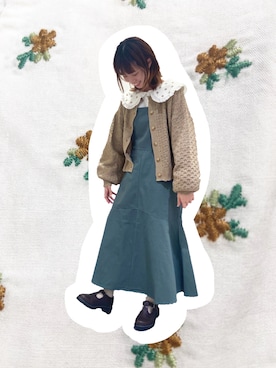 「刺繍」｜「アイテム（ジャンパースカート）」を使った、わっこさん（レディース・153cm）の春コーディネート