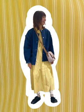 「ehka sopo（エヘカソポ）のアイテム（デニムジャケット）」を使った、わっこさん（レディース・153cm）の春コーディネート