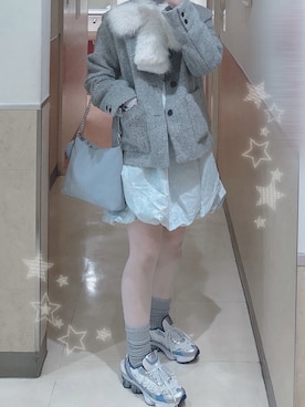 「アイテム（ノーカラージャケット）」を使った、amさん（レディース・165cm）の冬コーディネート