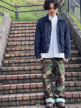 「ミリタリーコーデ」｜「アイテム（デニムジャケット）」を使った、TAKAHIROさん（メンズ・172cm）の春コーディネート