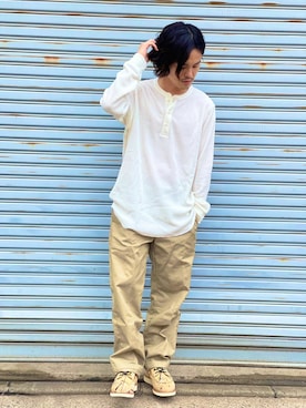 「UNIQLO（ユニクロ）のワッフルヘンリーネックT（長袖）（Tシャツ/カットソー）」を使った、TAKAHIROさん（メンズ・172cm）の秋コーディネート